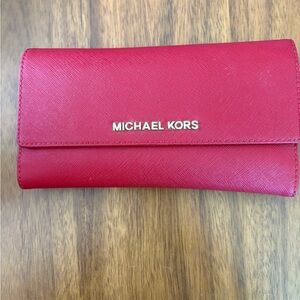 Michael Kors Red Saffiano Continental Wallet with Gold Logo
